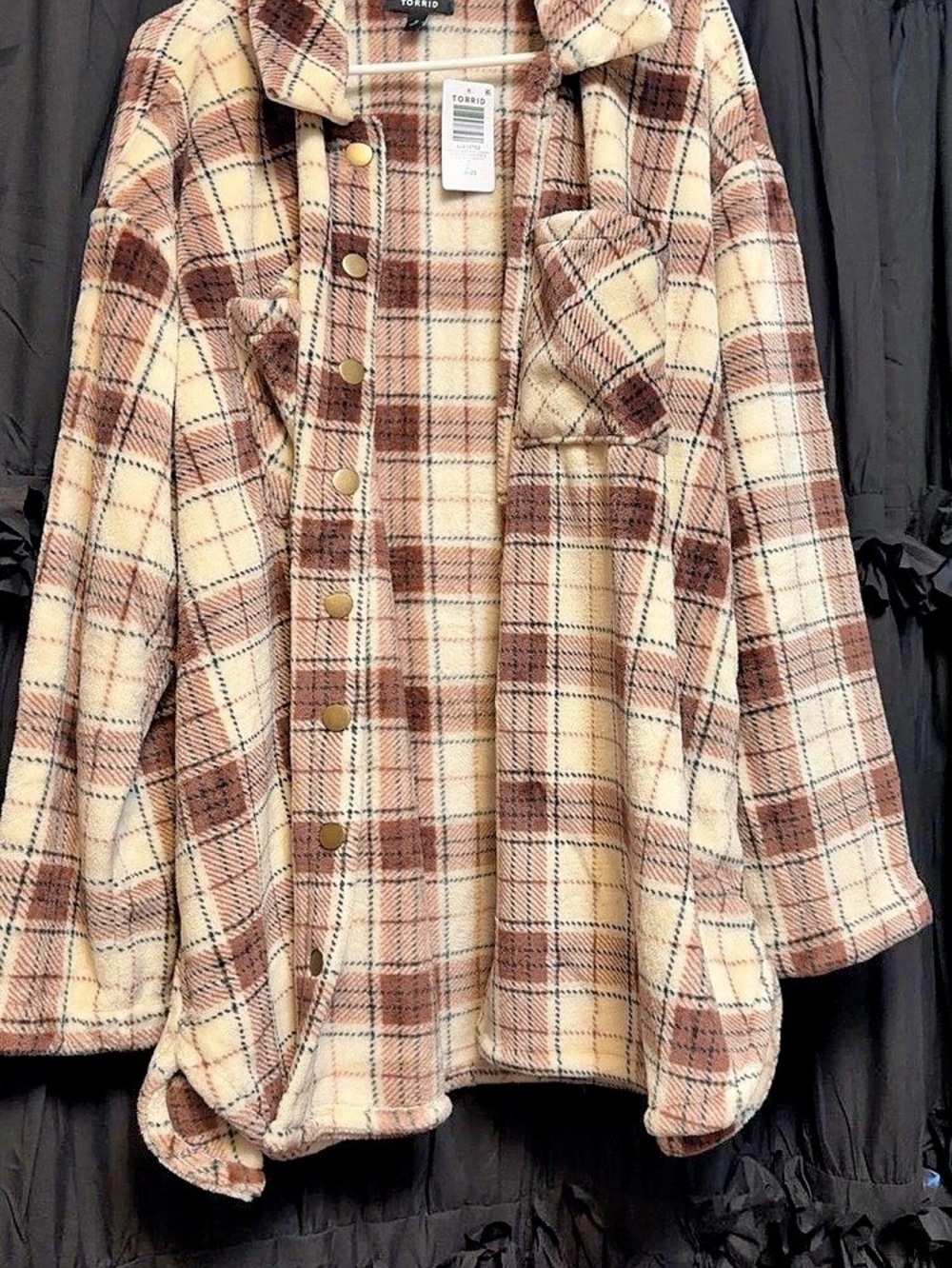 Torrid Plaid Shacket in Brown & Cream